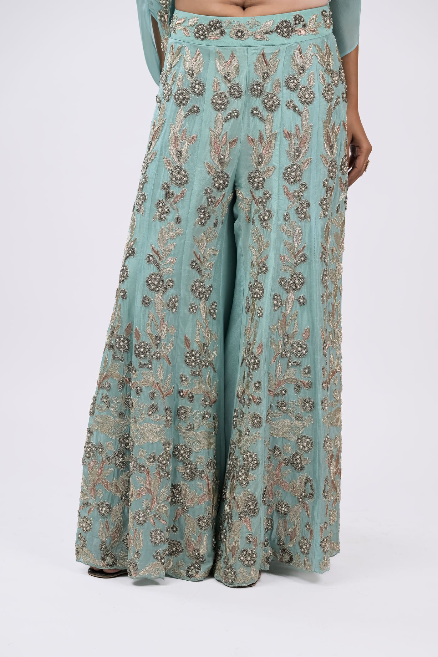 Aqua Mist Embroidered Cape Set