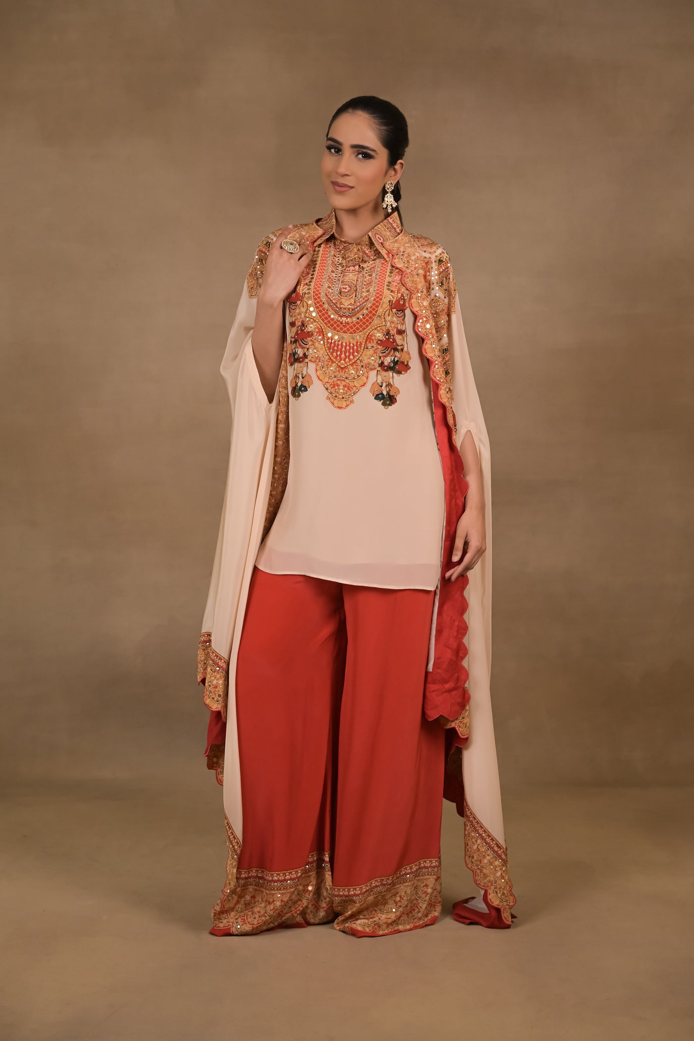 Ivory Royale Short Kurta Cape Set