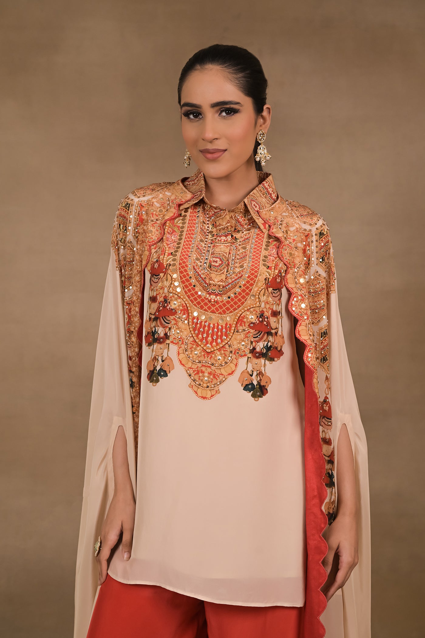 Ivory Royale Short Kurta Cape Set