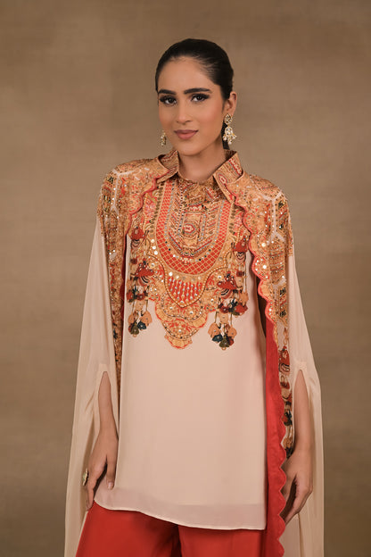 Ivory Royale Short Kurta Cape Set