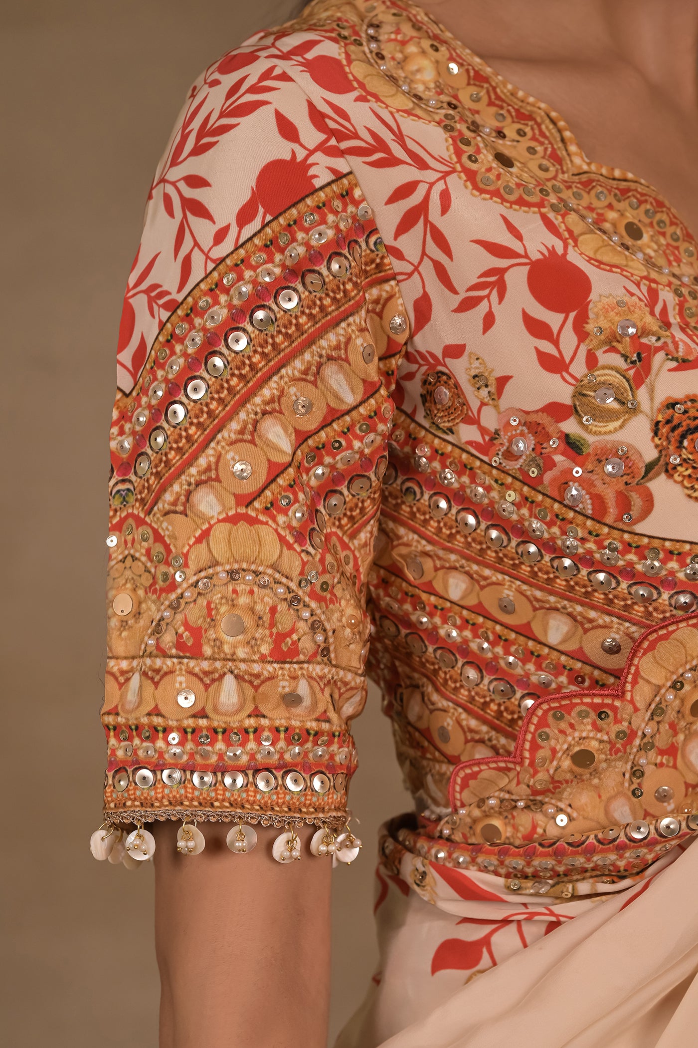 Ivory Scarlet Pre drapped saree Set