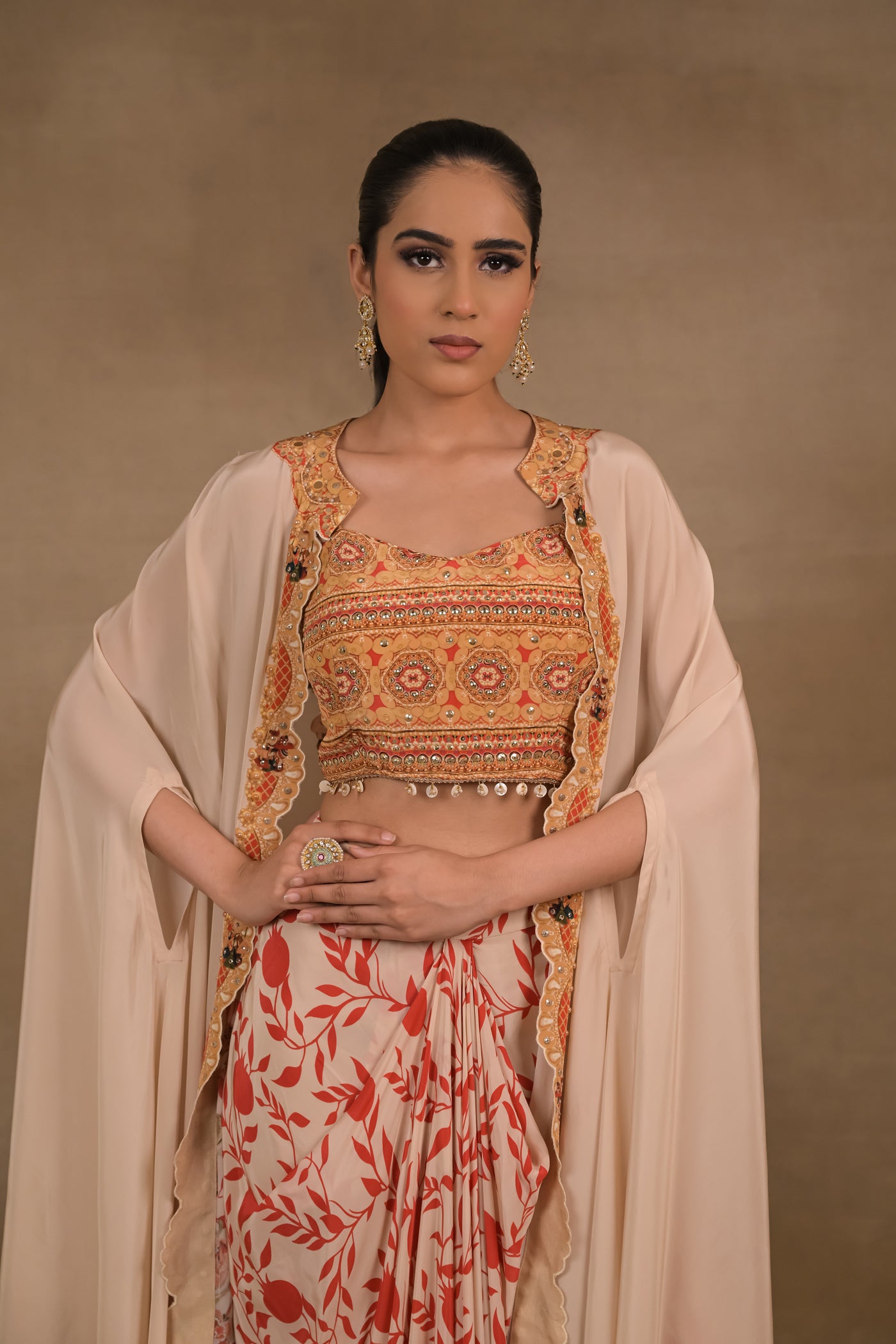 Ivory Scarlet Crop Top Jacket Skirt Set