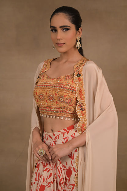 Ivory Scarlet Crop Top Jacket Skirt Set