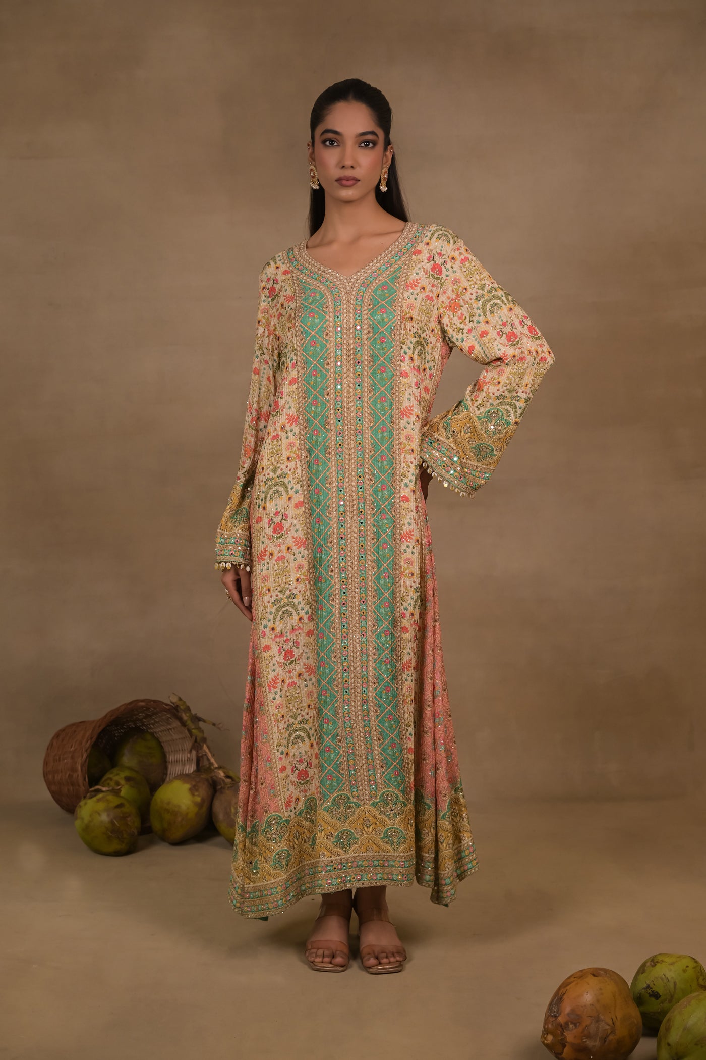 Meher Aqua Floral Long Kurta Set
