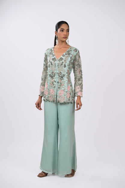 Mint Green Embroidered Jacket Set