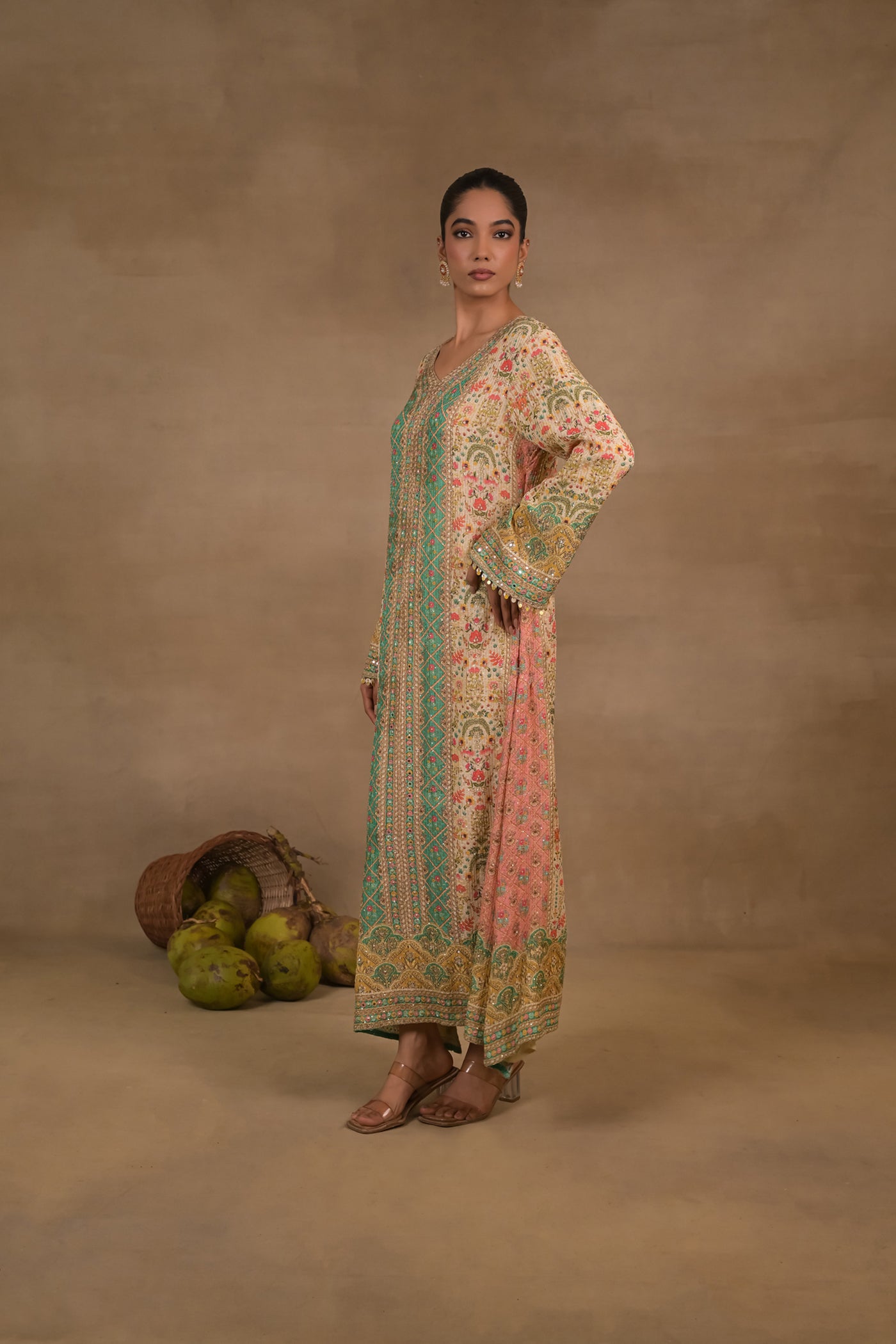 Meher Aqua Floral Long Kurta Set