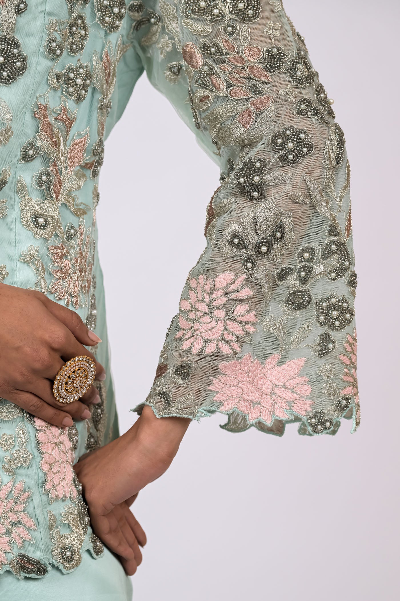 Mint Green Embroidered Jacket Set