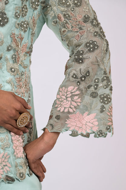 Mint Green Embroidered Jacket Set