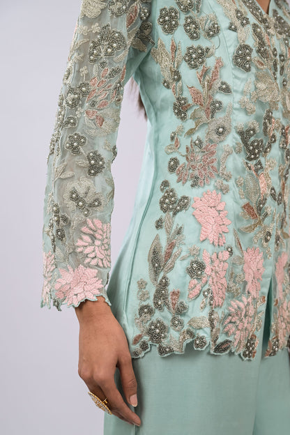 Mint Green Embroidered Jacket Set