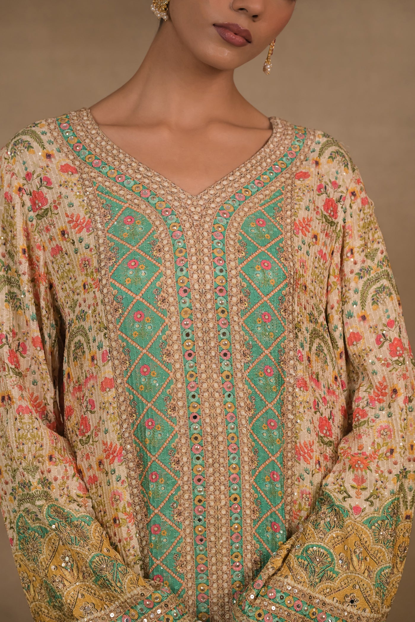 Meher Aqua Floral Long Kurta Set