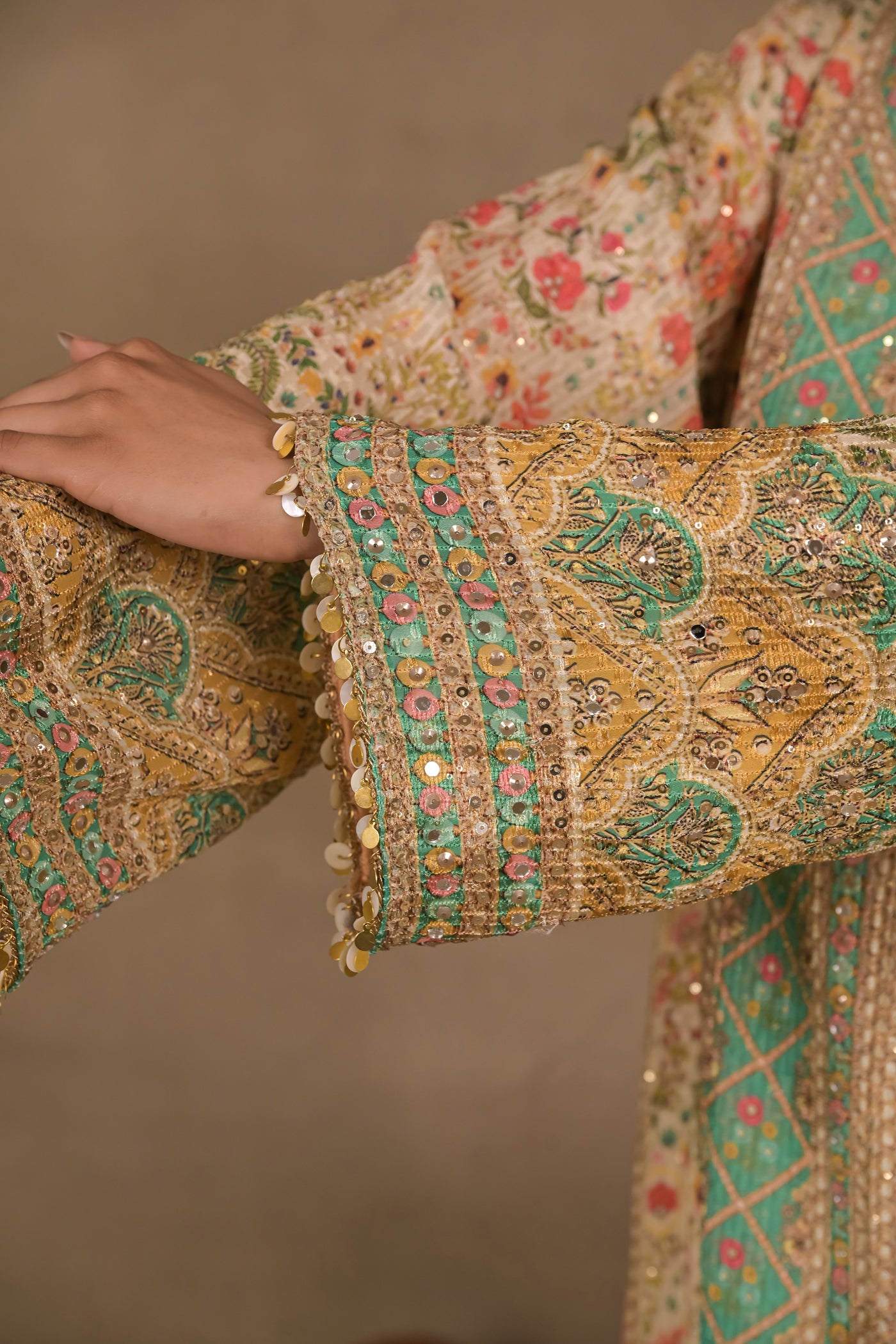 Meher Aqua Floral Long Kurta Set