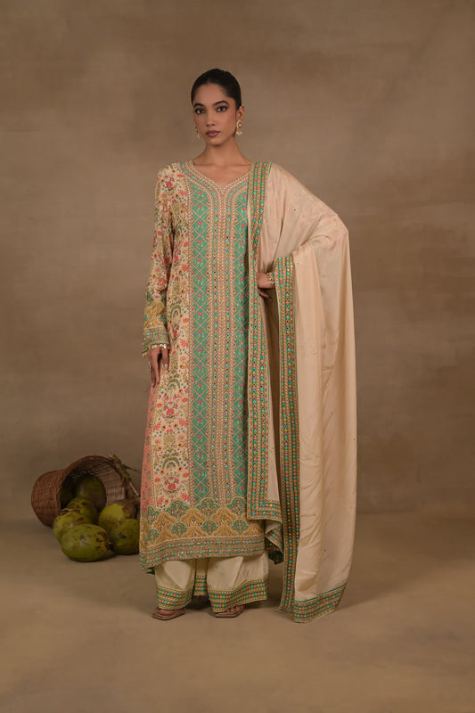 Meher Aqua Floral Long Kurta Set
