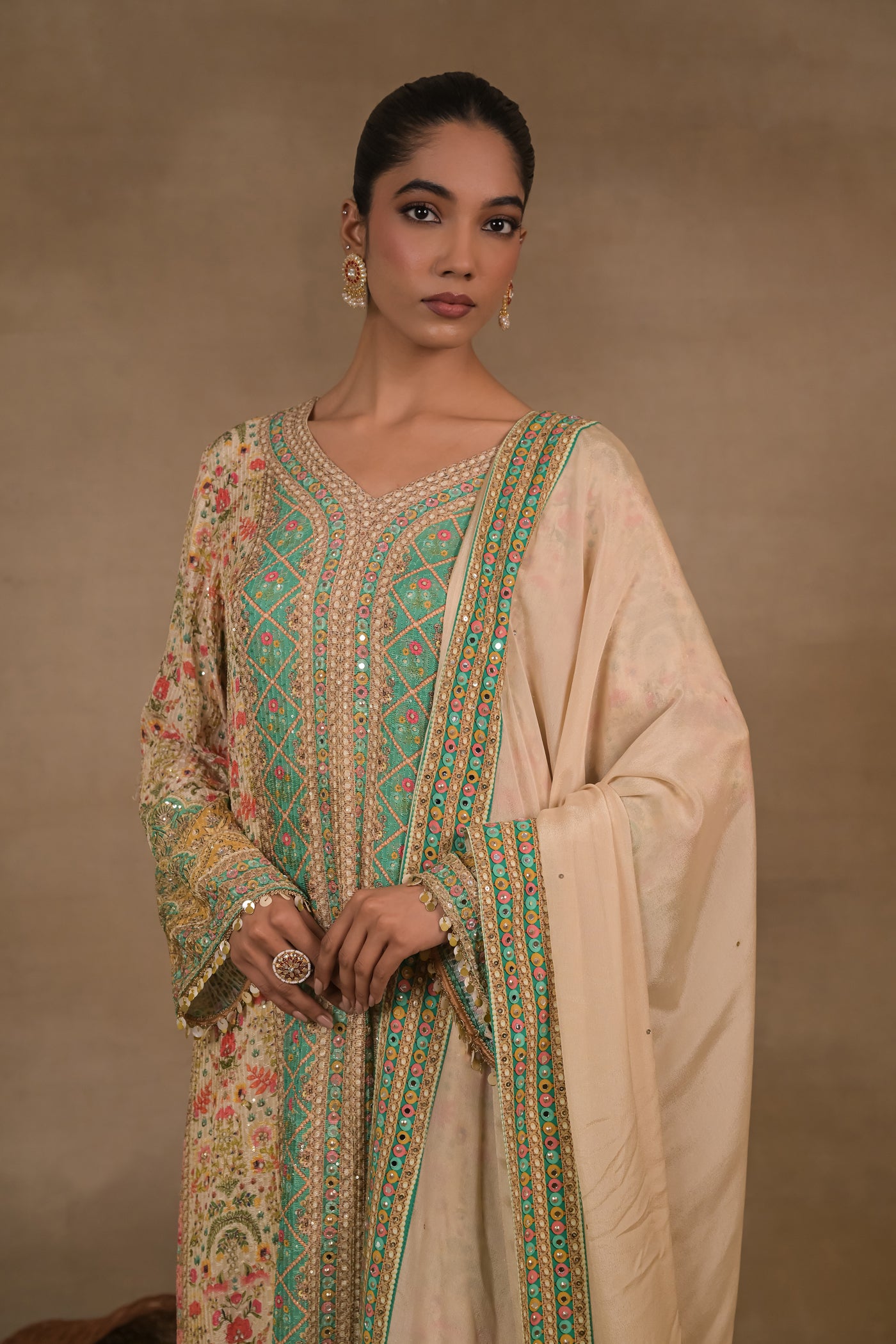 Meher Aqua Floral Long Kurta Set