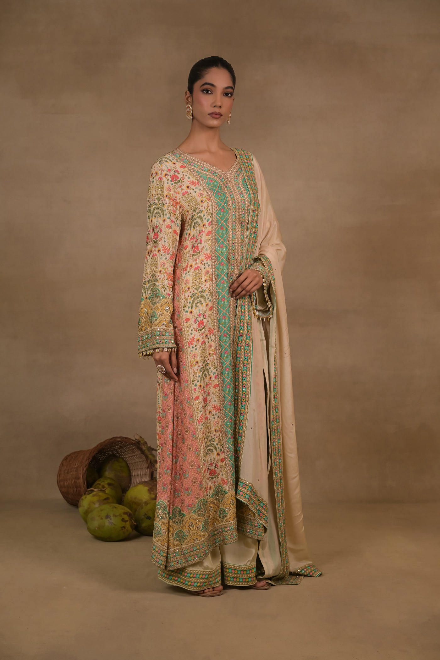 Meher Aqua Floral Long Kurta Set