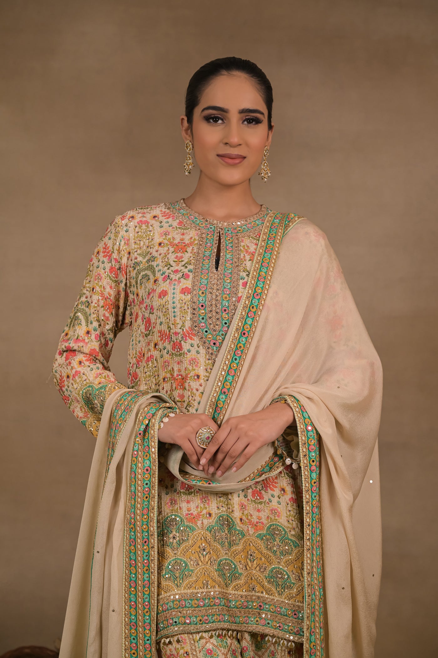 Gulnaar Emerald Floral Kurta Set