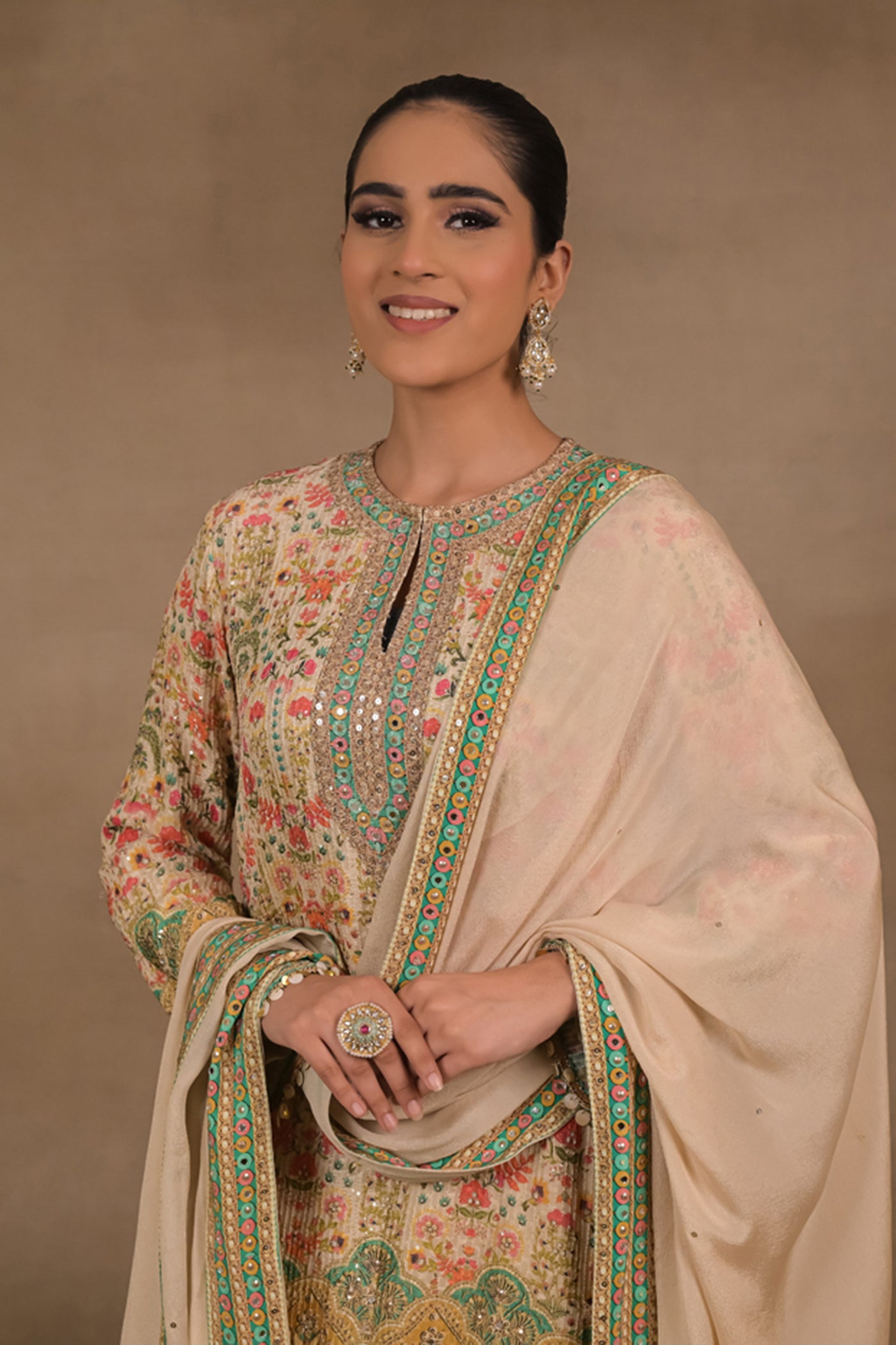 Gulnaar Emerald Floral Kurta Set