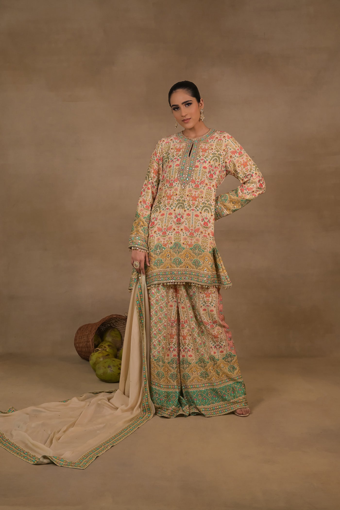 Gulnaar Emerald Floral Kurta Set