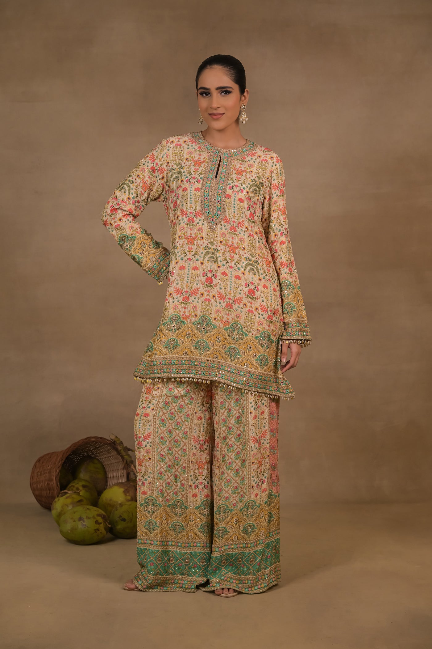 Gulnaar Emerald Floral Kurta Set