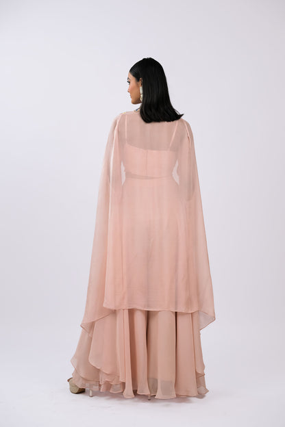 Blush Rose Embroidered Cape Set