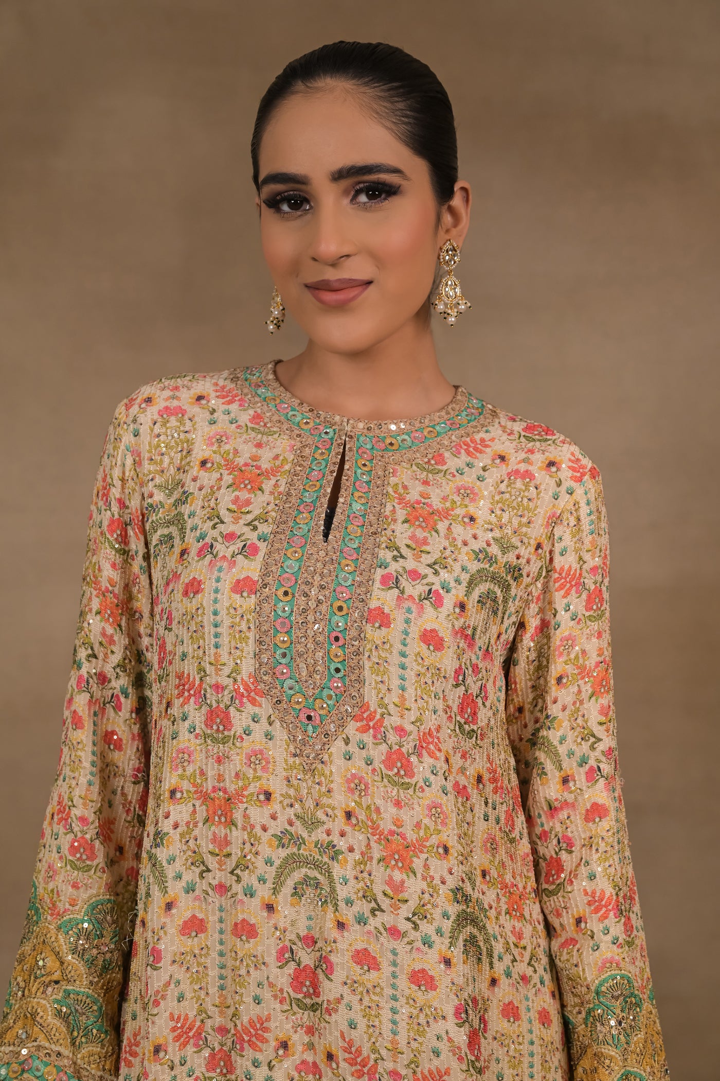 Gulnaar Emerald Floral Kurta Set