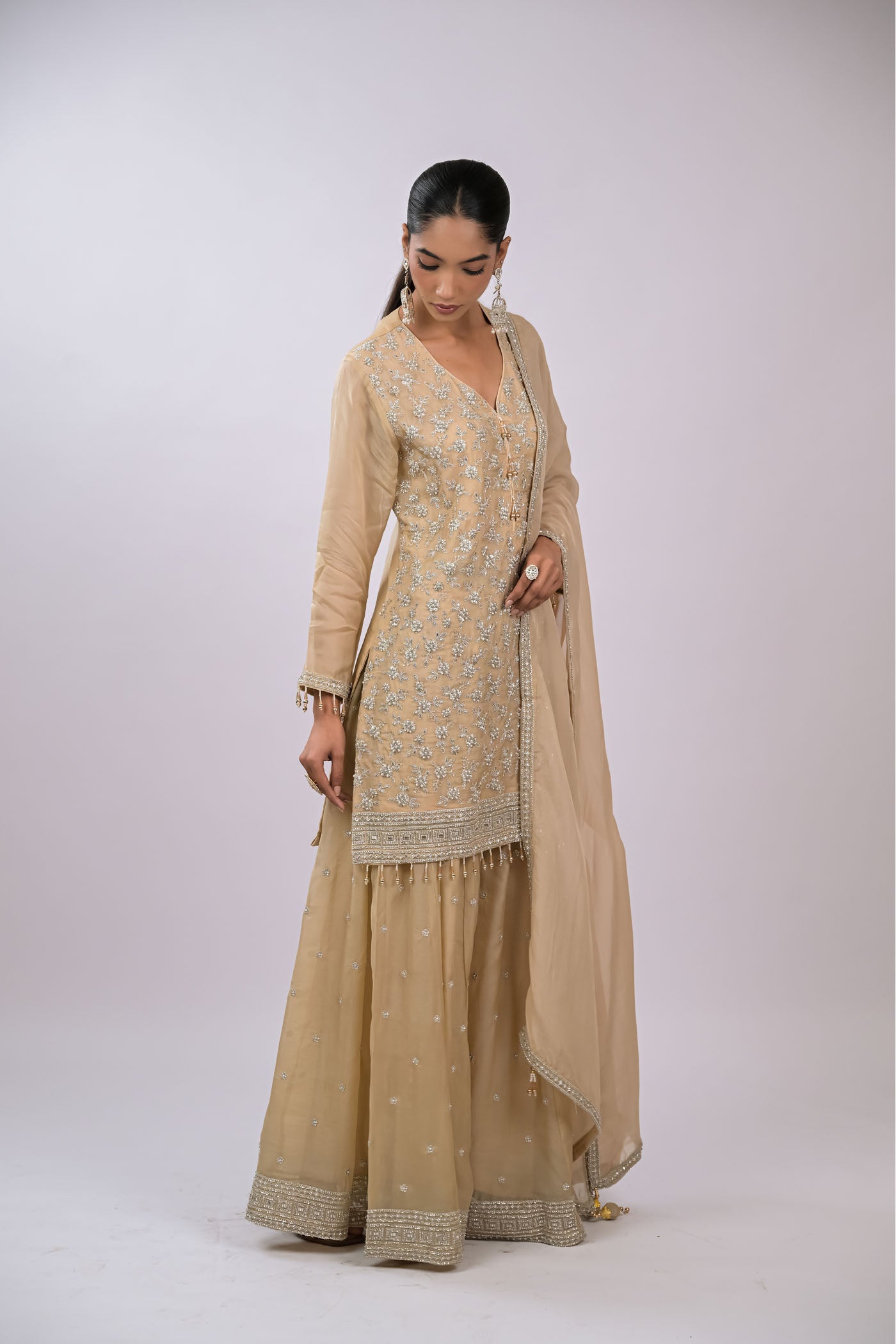 Ivory Sand Embroidered Kurta Set