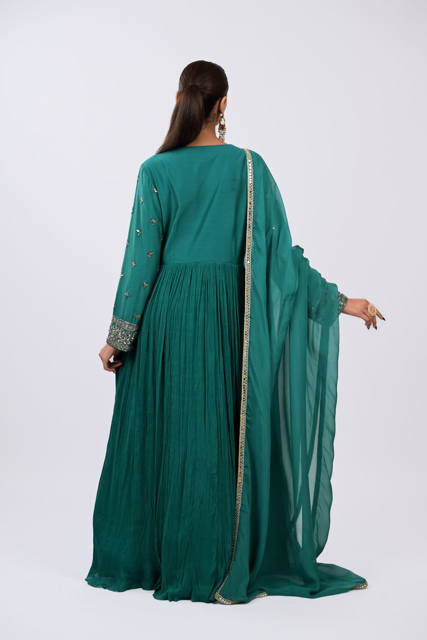 Teal Majesty Embroidered Anarkali Set