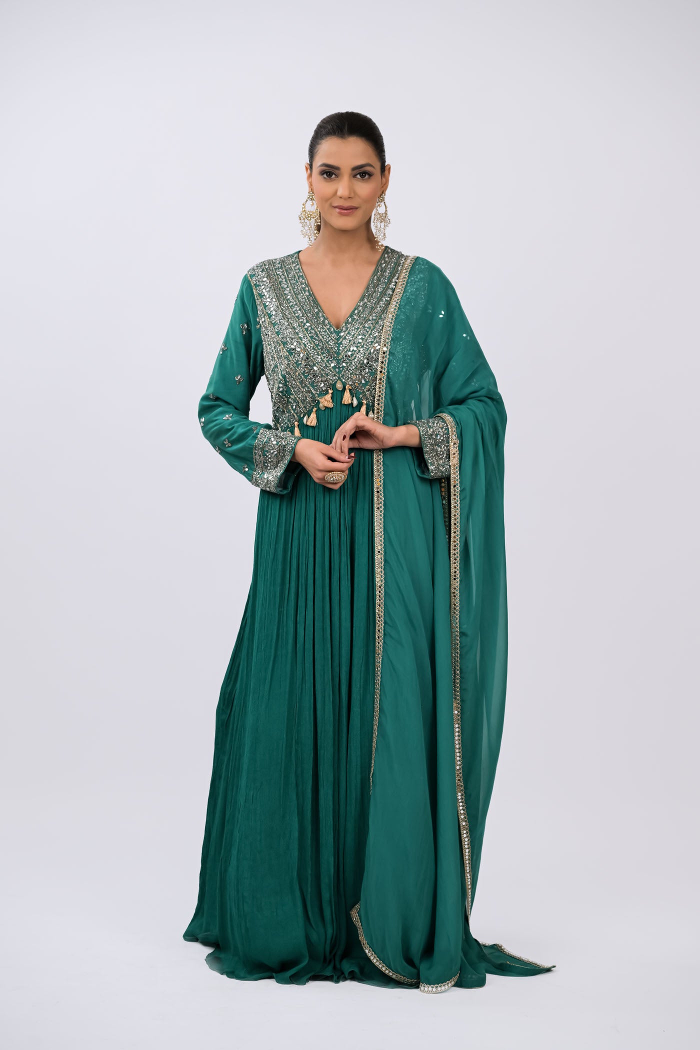Teal Majesty Embroidered Anarkali Set
