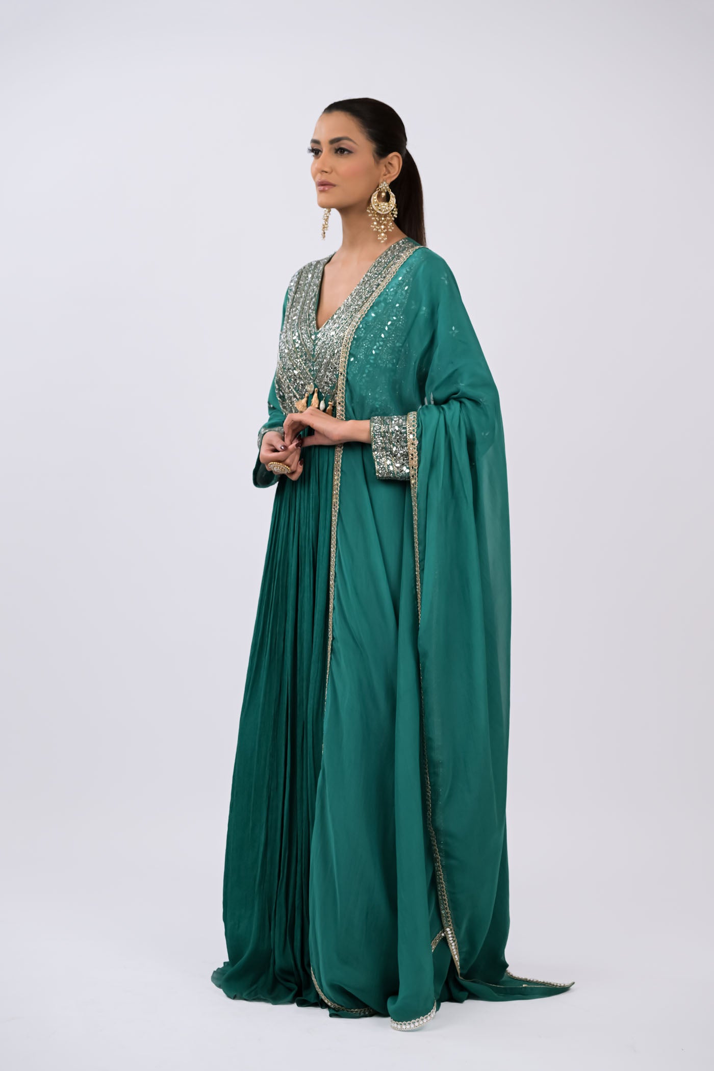 Teal Majesty Embroidered Anarkali Set