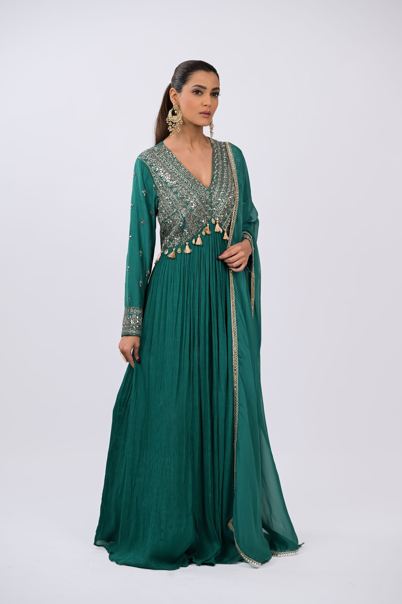 Teal Majesty Embroidered Anarkali Set