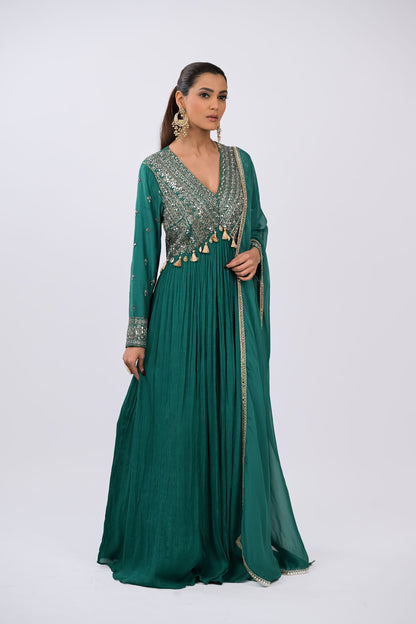 Teal Majesty Embroidered Anarkali Set