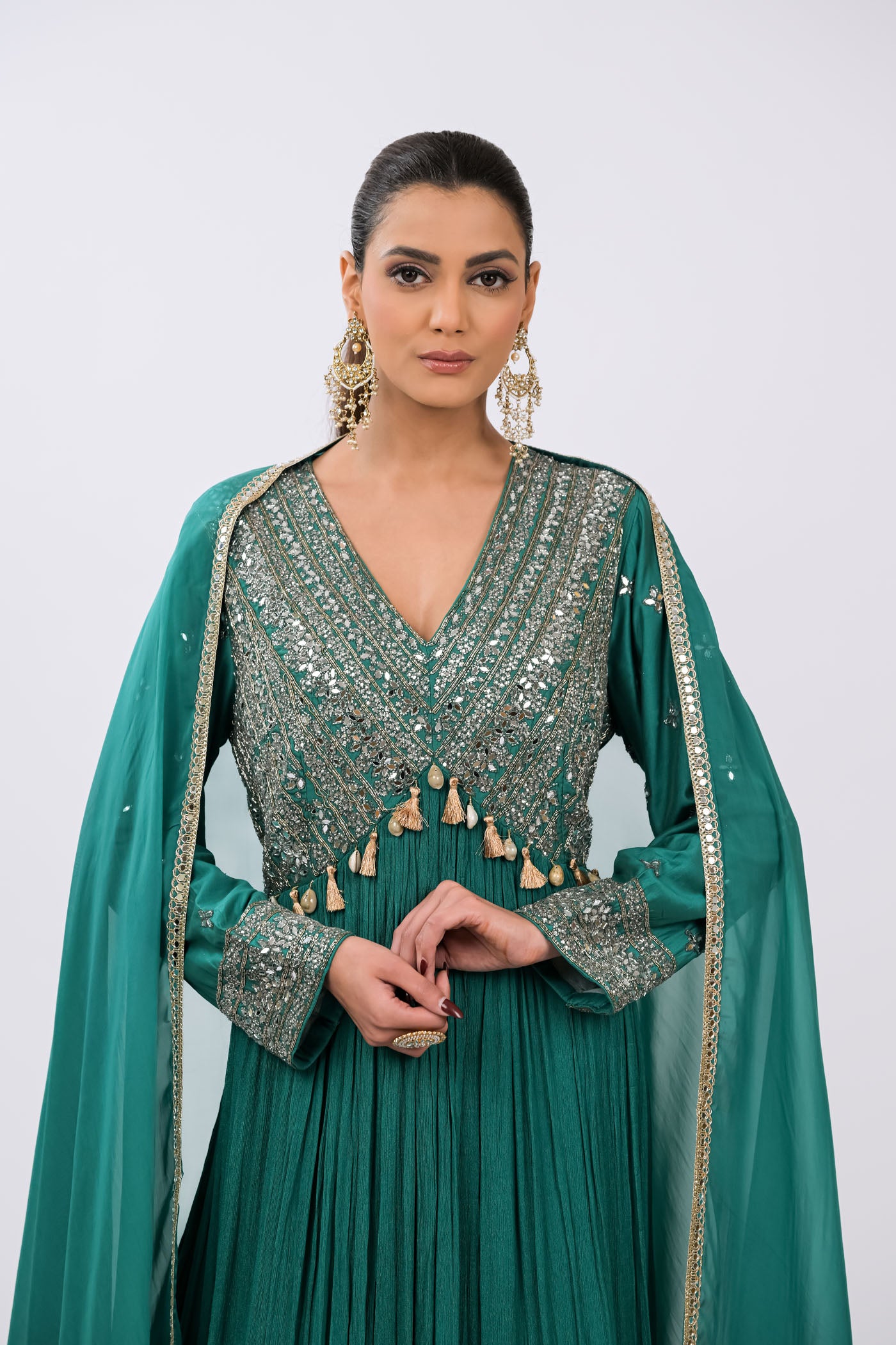 Teal Majesty Embroidered Anarkali Set