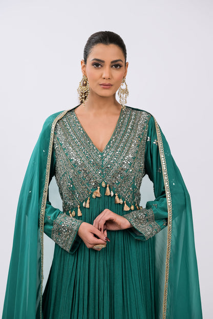 Teal Majesty Embroidered Anarkali Set