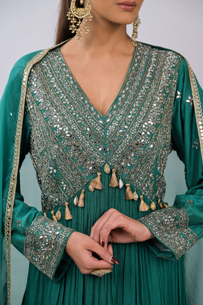 Teal Majesty Embroidered Anarkali Set