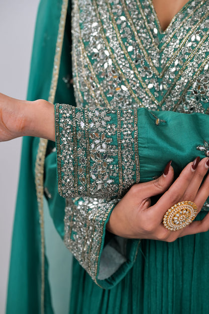 Teal Majesty Embroidered Anarkali Set