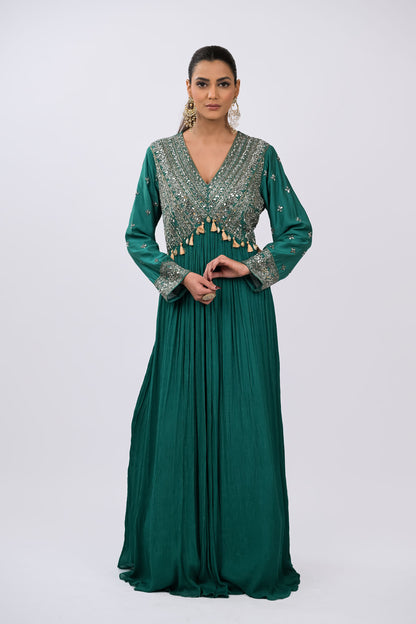 Teal Majesty Embroidered Anarkali Set
