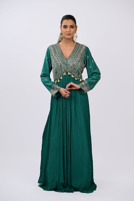 Teal Majesty Embroidered Anarkali Set