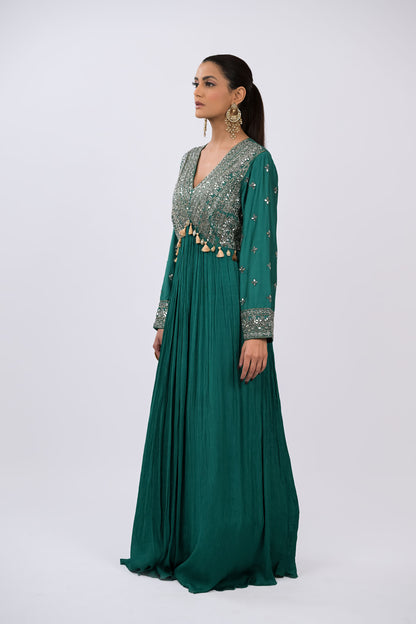 Teal Majesty Embroidered Anarkali Set