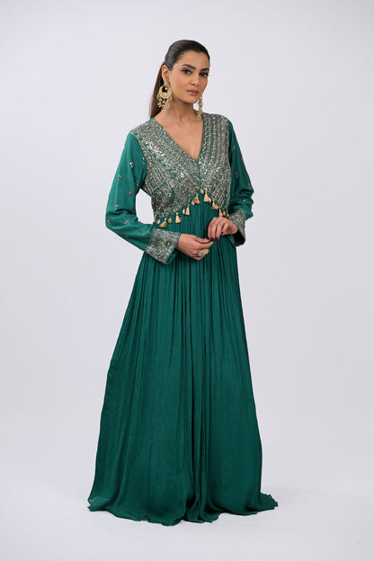 Teal Majesty Embroidered Anarkali Set