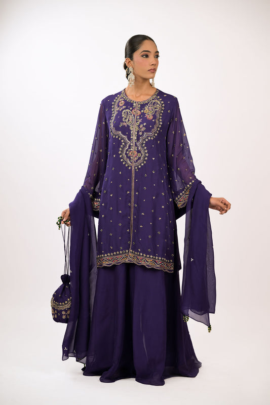Royal Amethyst Embroidered Kurta Set