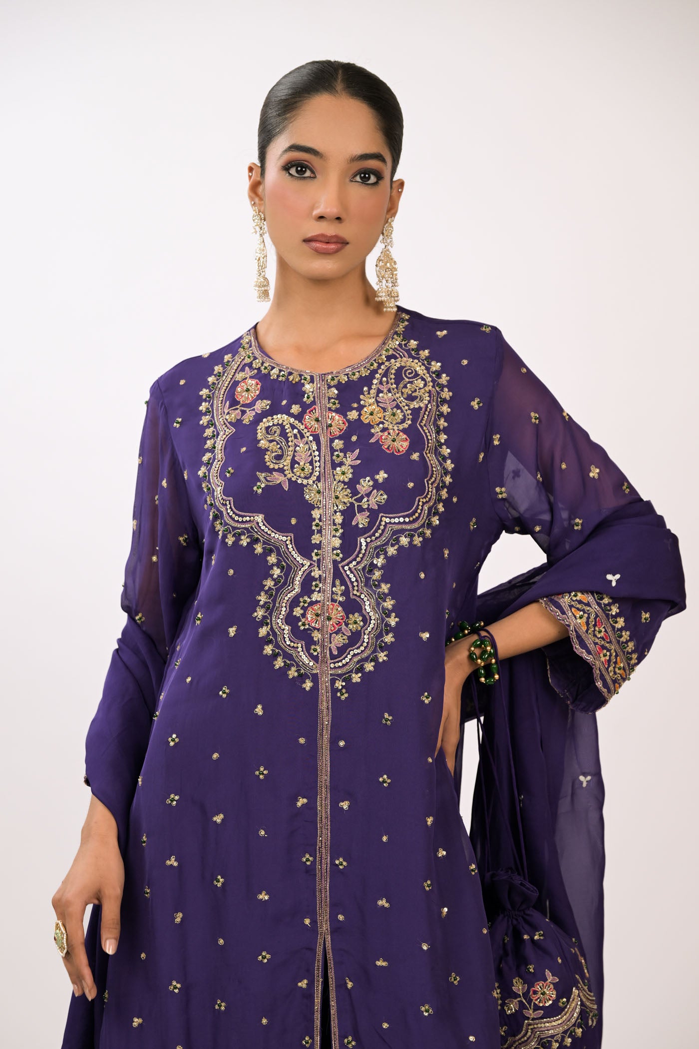 Crimson Bloom Embroidered Kurta Set