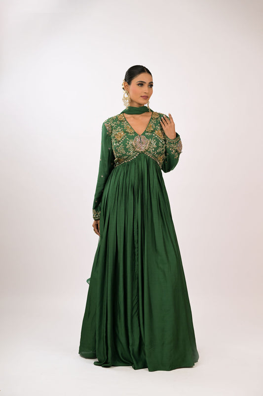 Emerald Grace Embroidered Anarkali Gown