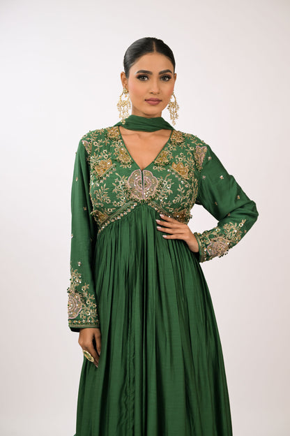 Emerald Grace Embroidered Anarkali Gown
