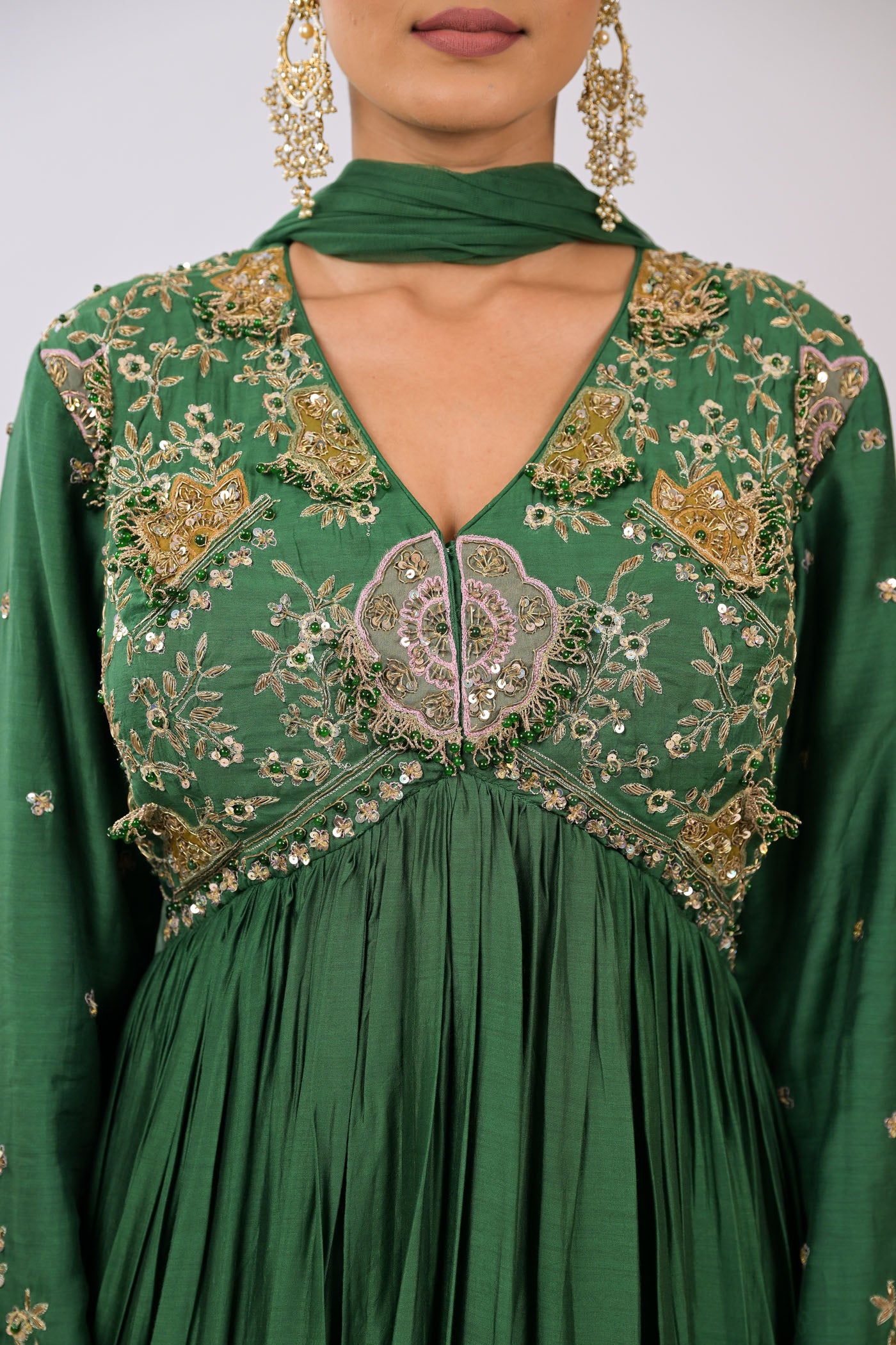 Emerald Grace Embroidered Anarkali Gown