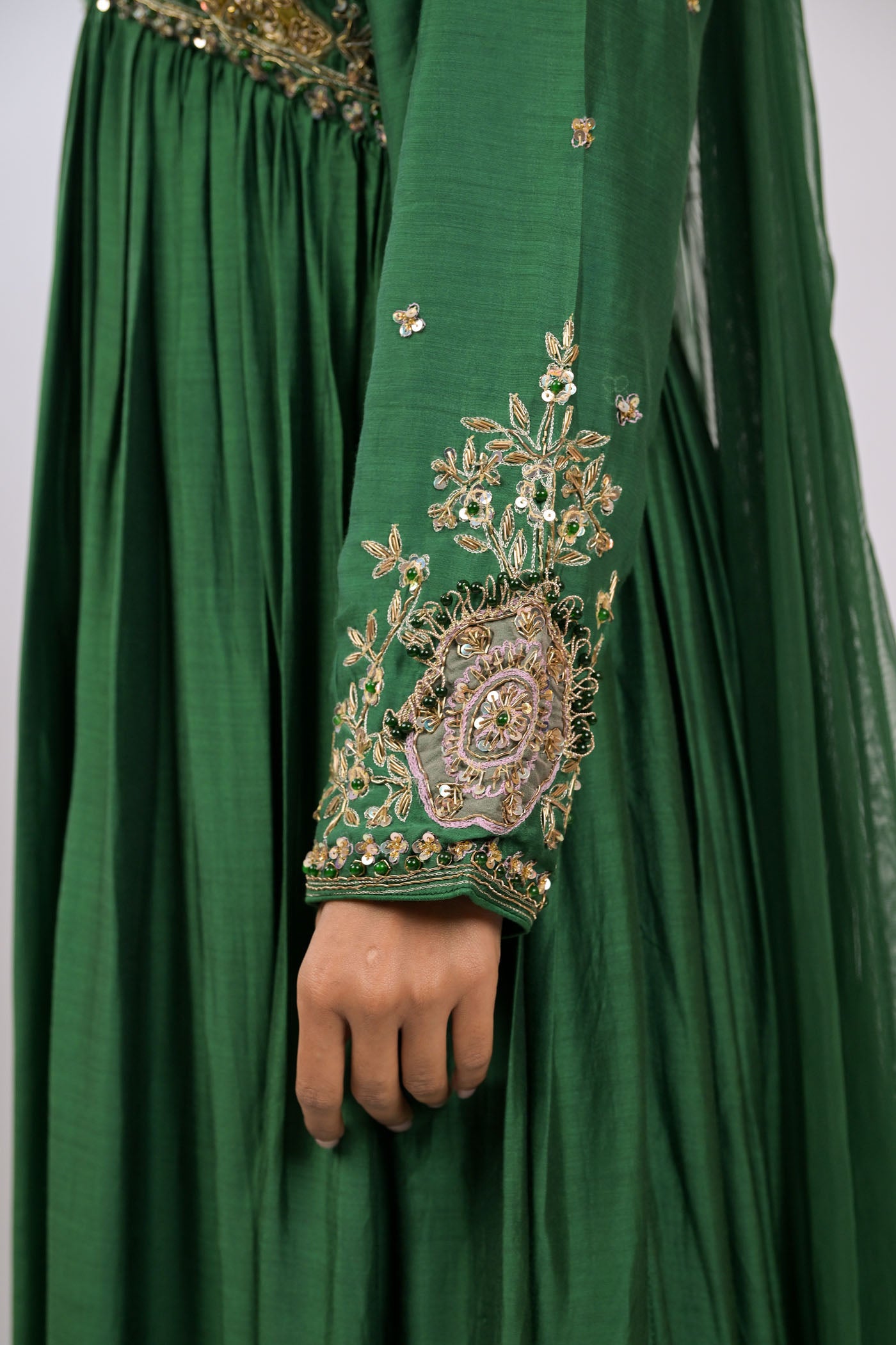 Emerald Grace Embroidered Anarkali Gown