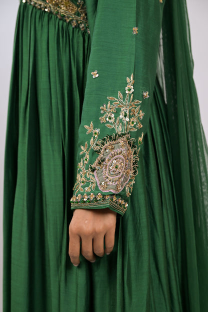 Emerald Grace Embroidered Anarkali Gown