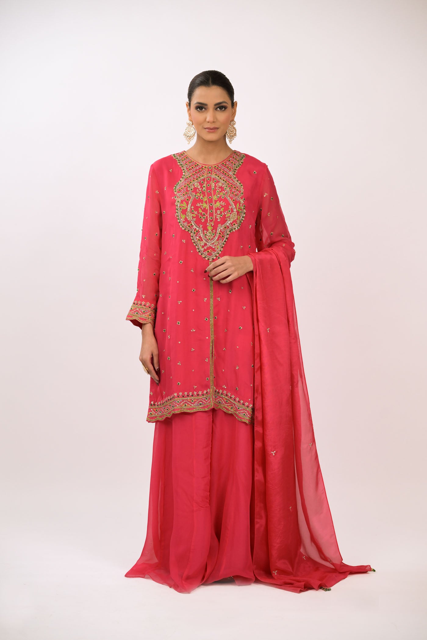 Crimson Bloom Embroidered Kurta Set