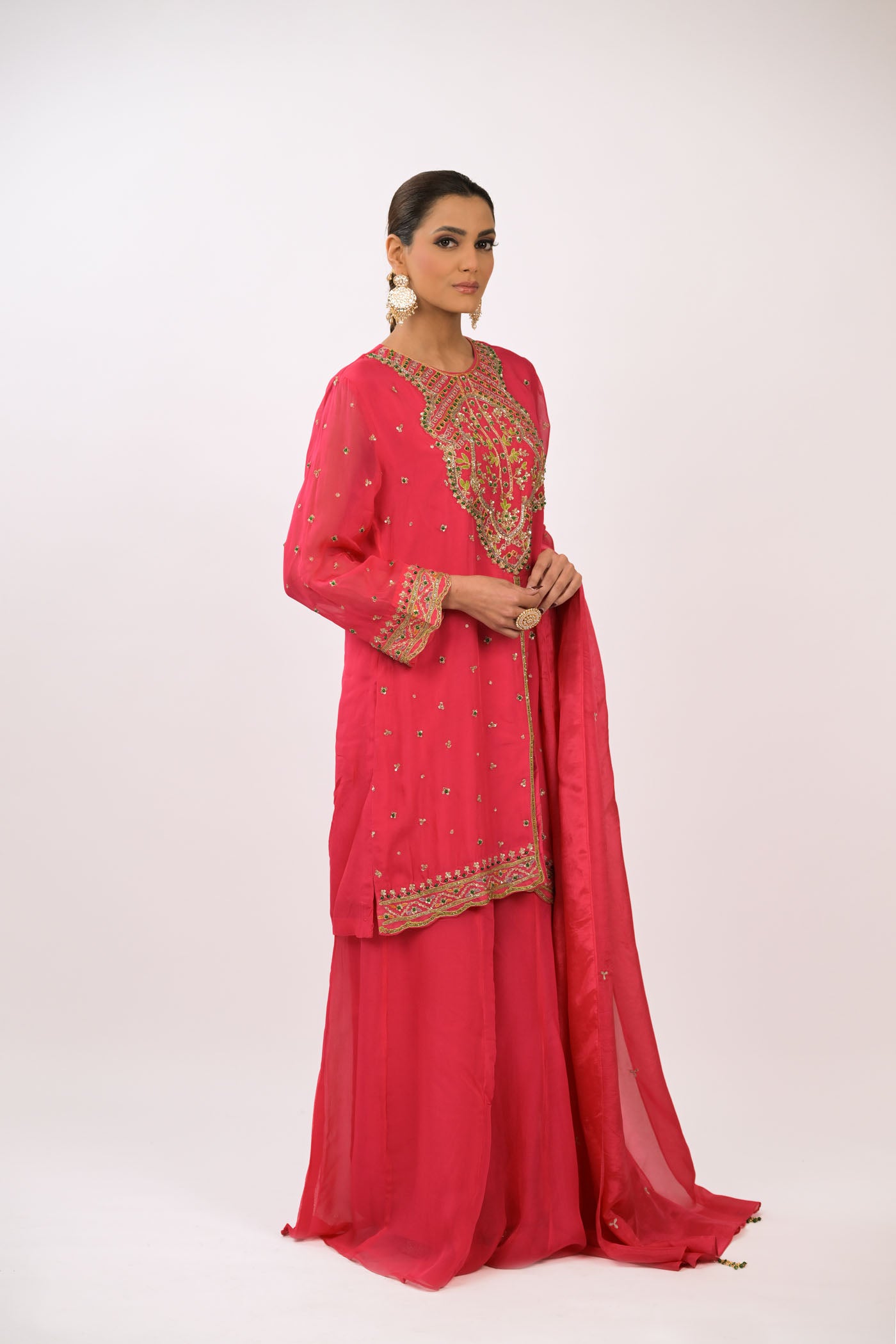 Crimson Bloom Embroidered Kurta Set