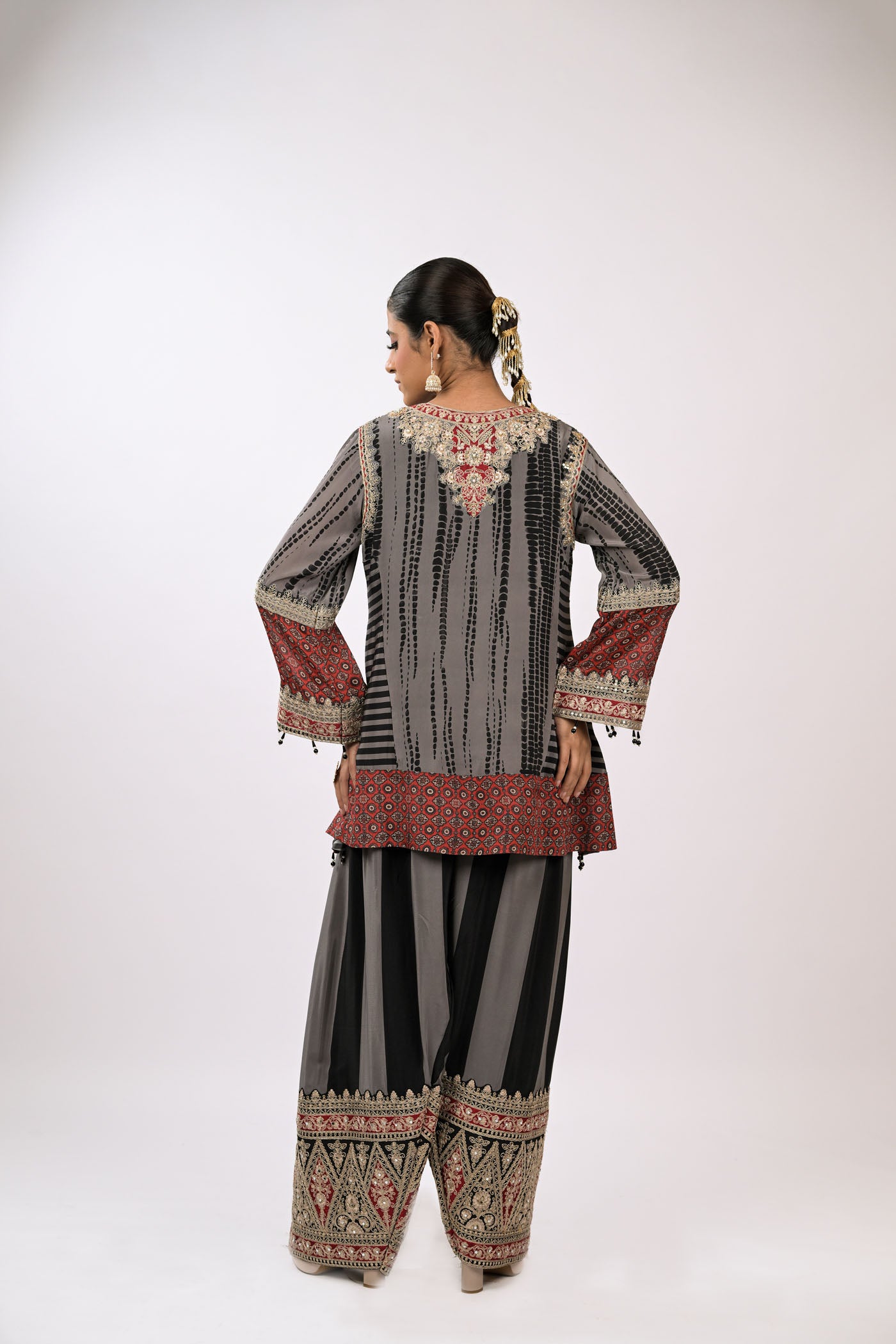 Charcoal Garnet Embroidered Kurta Set