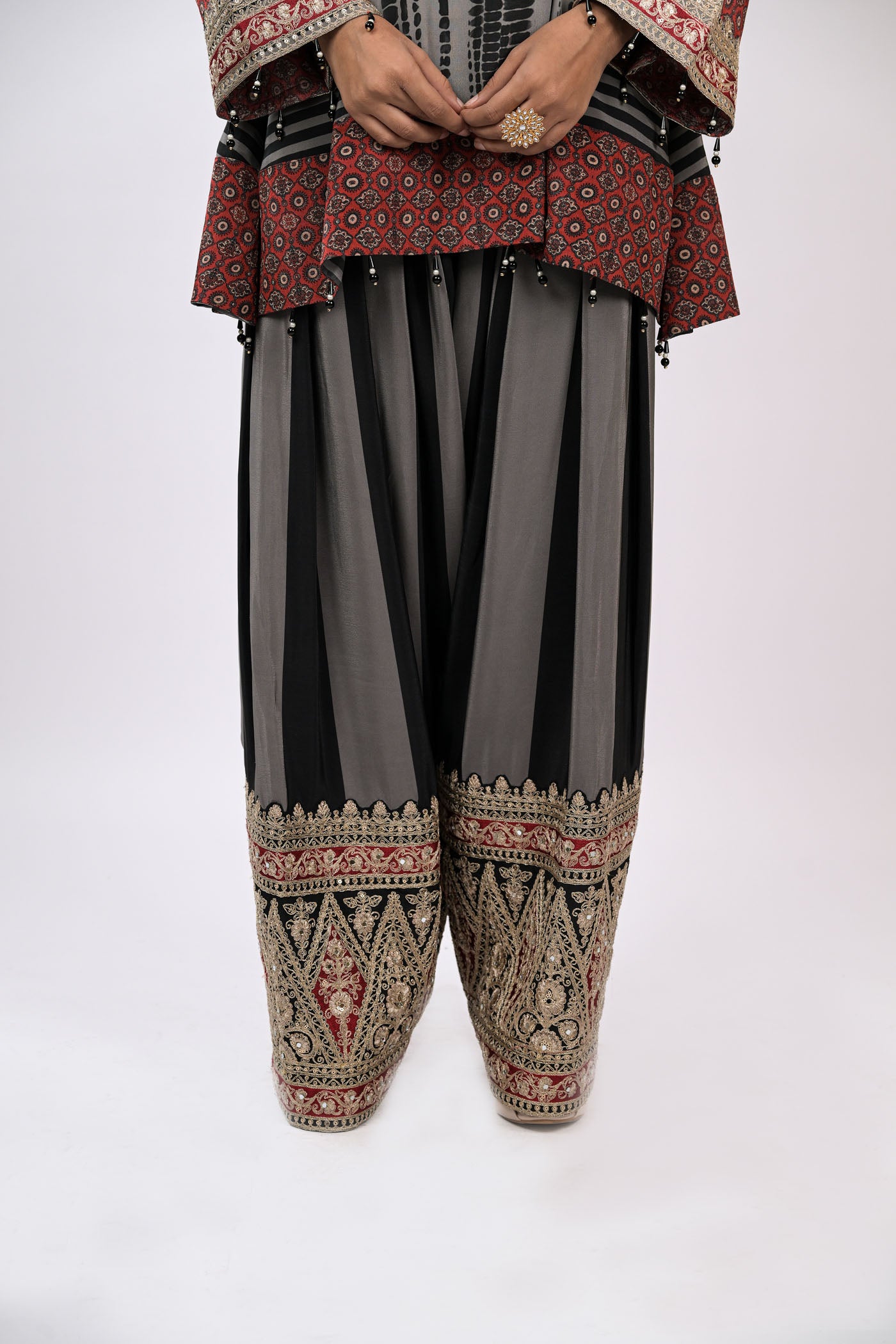 Charcoal Garnet Embroidered Kurta Set