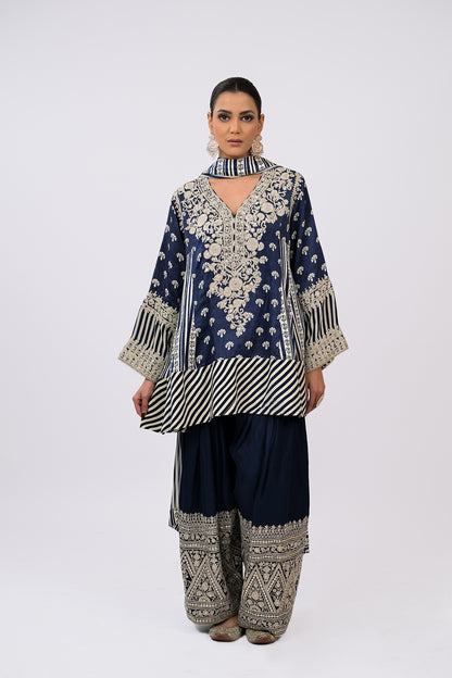 Indigo Ivory Embroidered Kurta Set